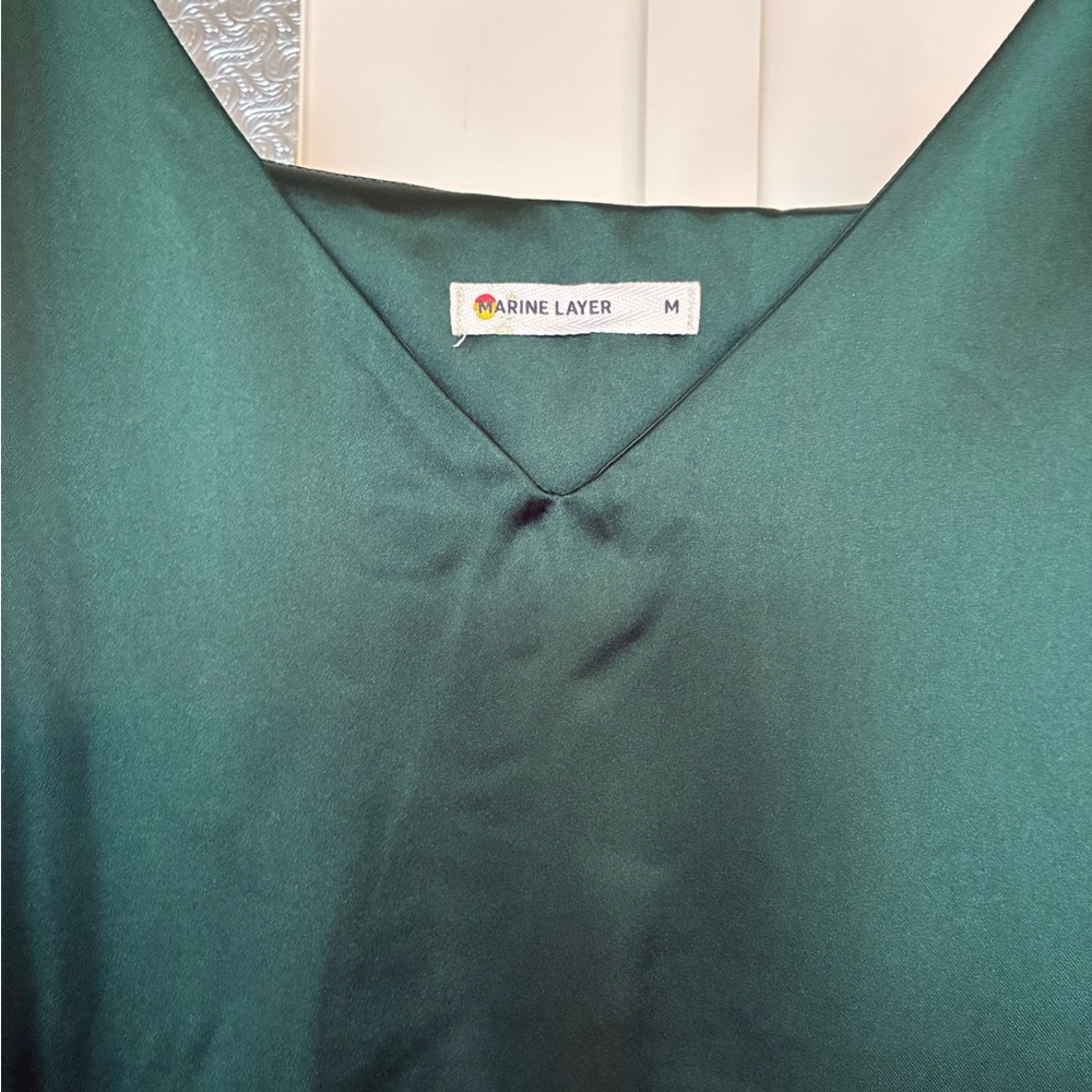 Marine Layer Dark Green Satin Slip Dress - Picture 4 of 9